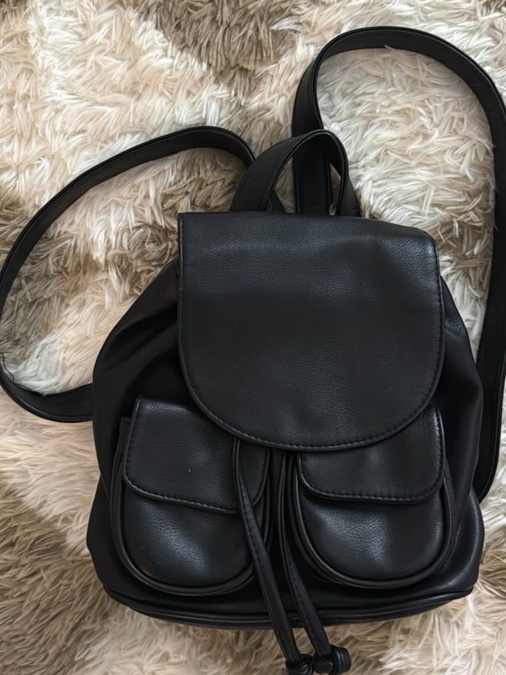 Black Women's Faux Leather Mini Backpack - Chic Everyday Bag